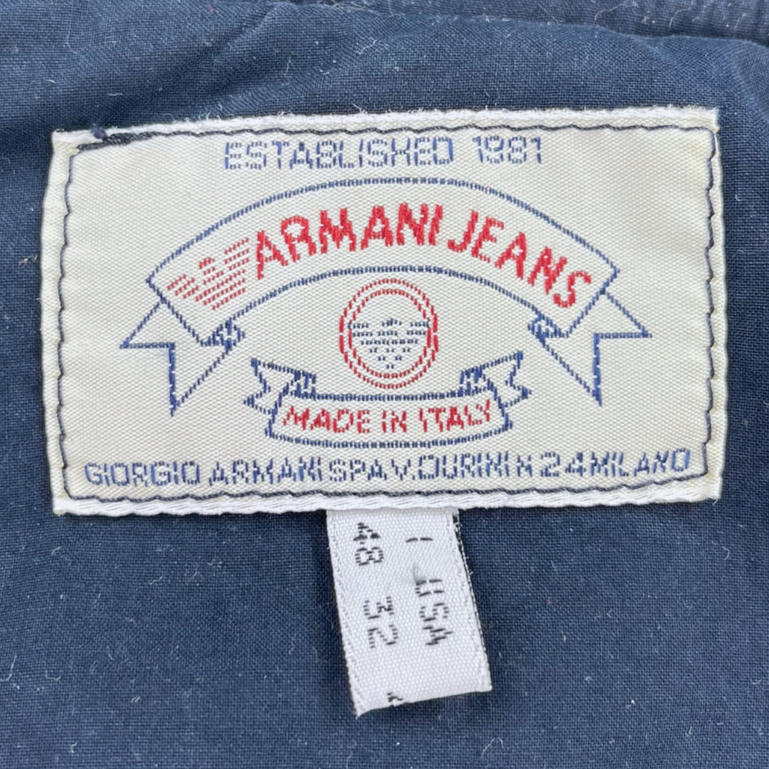 1993 Armani Jeans denim pillow neck harness jacket with removable sleeves